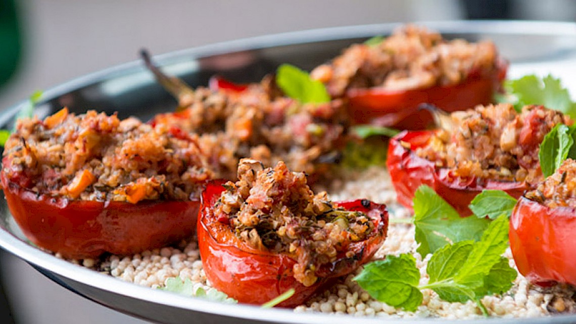 Quinoa met paprika's en paddestoelen